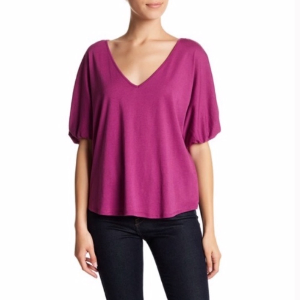 14th & Union Purple Winged Bell Sleeve V-Neck Tee